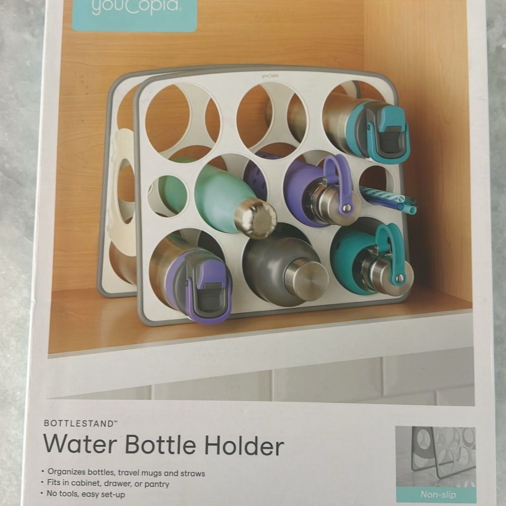 YouCopia Water Bottle Holder Holds 8 Large Bottles and Straws